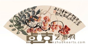 齐白石 紫藤 扇面镜心 17.8X51.5cm